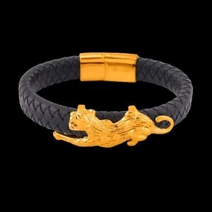 🔥Faux Leather Cord Leopard Bracelet in ION Plated YG Stainless Steel (8.50) in.